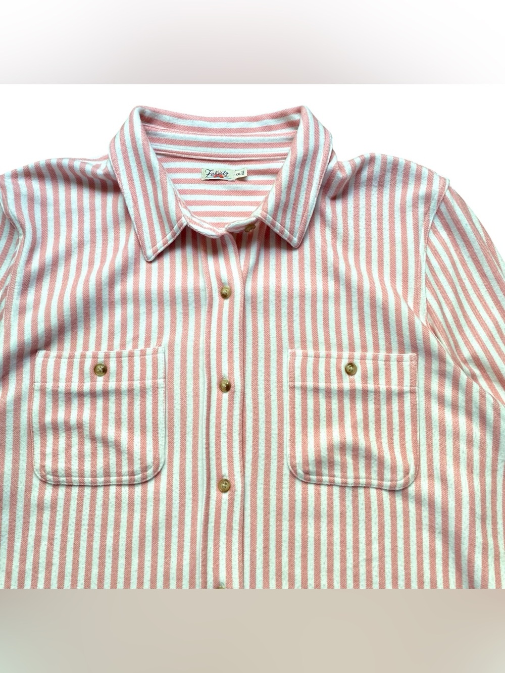 Faherty Legend Sweater Shirt Button Up Pink Stripe Knit Soft Stretch Womens XXL